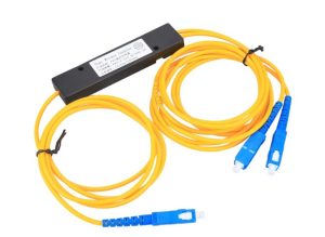 PLC splitter module connected to optical power meter for insertion loss testing on multiple output ports