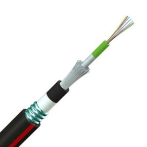 Armored stranded loose tube cable cross-section showing corrugated steel tape armor