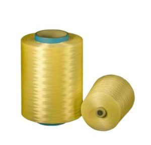 Aramid yarn under sustained tensile load in creep testing apparatus with strain measurement