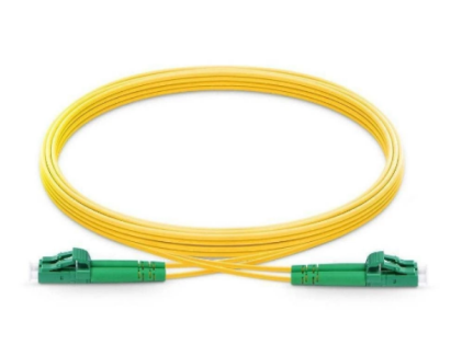 FC/UPC single-fiber patch cord showing FC connectors with blue boots on both ends and yellow single-mode cable
