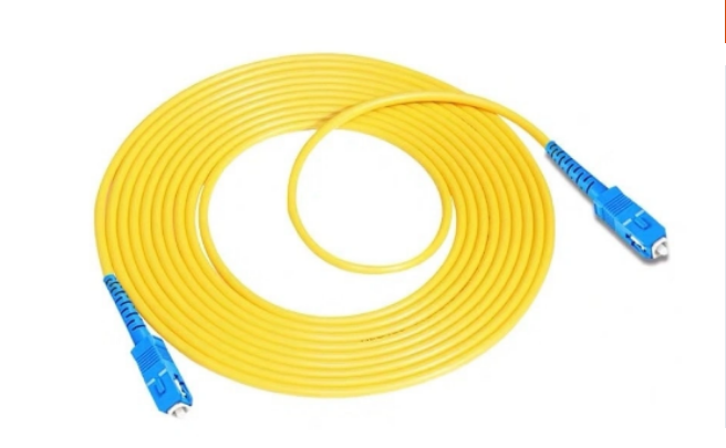 FC/UPC duplex patch cord connected to optical transceiver in network equipment