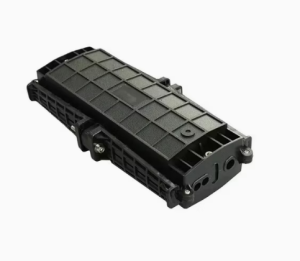24-core horizontal IP68 splice closure installed on aerial cable with brackets