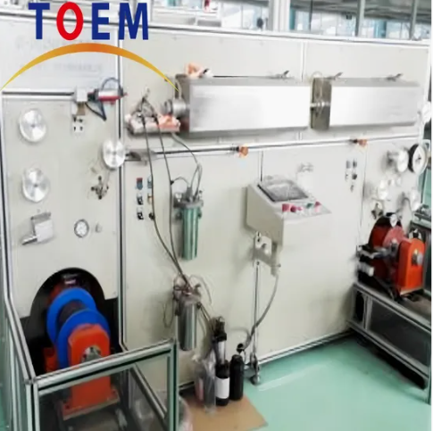 High-speed optical fiber coloring and rewinding machine with pay-off system, UV curing chambers, and take-up units