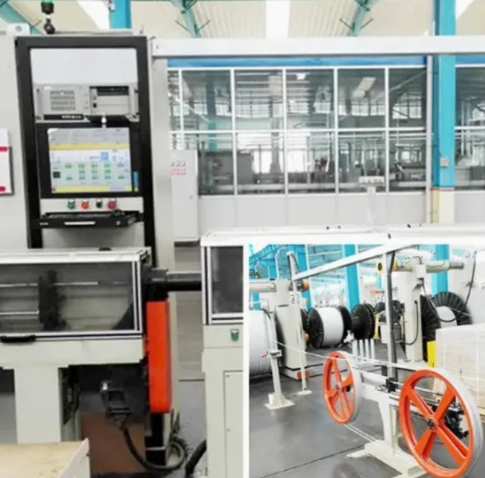 Modern high-speed optical fiber drawing tower with vertical structure, preform feed mechanism, and multiple processing stations